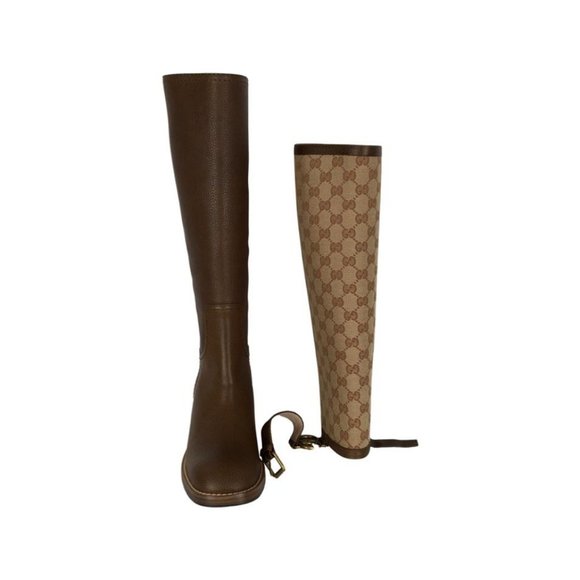 Gucci Women's Ruggine Cuir Monogram GG Print Removable Gaiter Boots DM15 - Picture 4 of 13